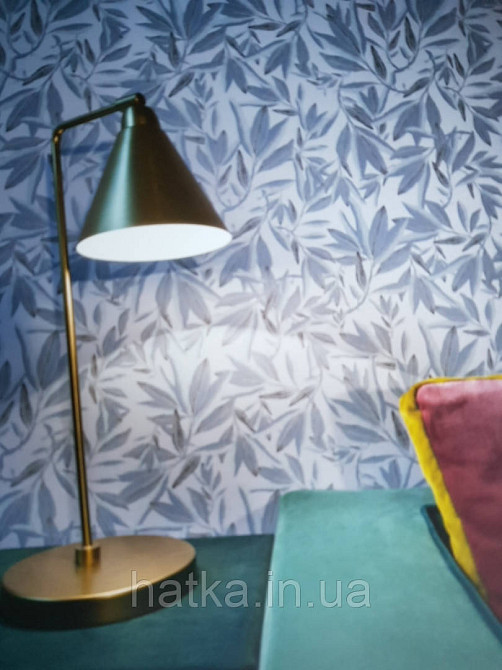 Обои флизелиновые Decoprint Elisir EL21030 листья ветки светло бирюзовые голубые серые на голубом фоне Киев - изображение 1