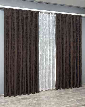 Комплект штор VR-Textil Жакард Мармур 200х270 2шт і Тюль 600х270 1122ш-1400т Венге з білим 71-191/7 Київ