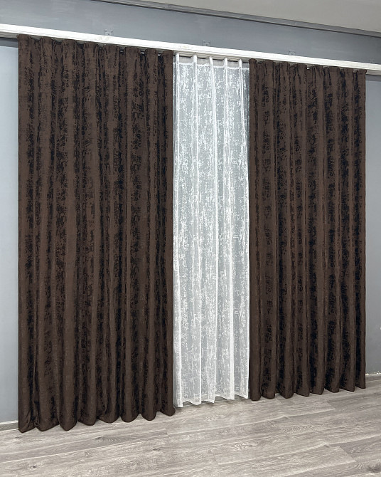 Комплект штор VR-Textil Жакард Мармур 200х270 2шт і Тюль 600х270 1122ш-1400т Венге з білим 71-191/7 Київ - фото 3