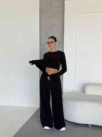 Женский теплый базовый костюм двойка из турецкого микрофлиса Черный Одесса