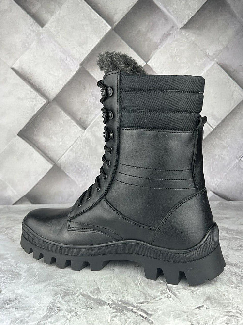 Зимові військові чоловічі берці чорного кольоруна хутрі прошиті та проклеєні тактичні високі берці WAR Львів - фото 2