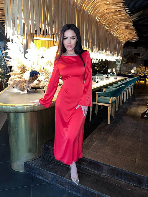 Женское стильное длинное элегантное платье дабл шелк Красный, 42/46 Одесса - изображение 9