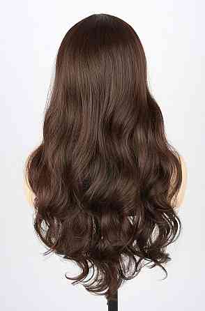 Парик женский темно-каштановый длинный волнистый, коричневые термостойкие искусственные синтетические волосы Киев