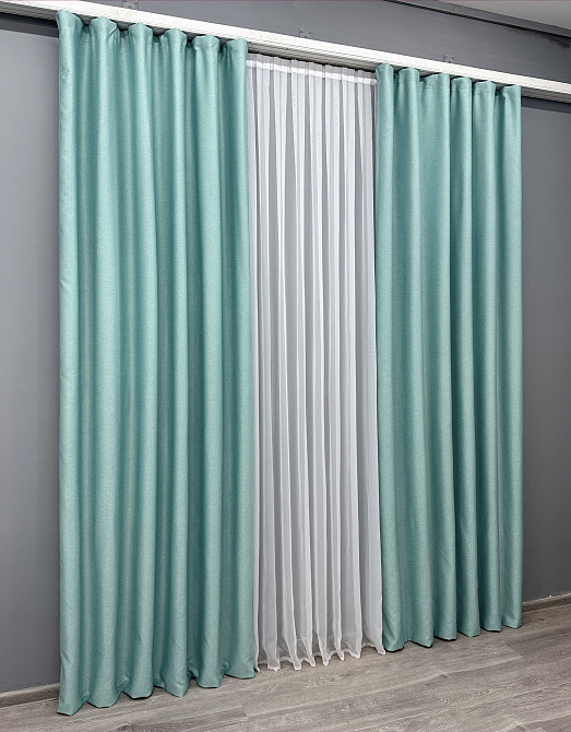 Комплект готовых штор VR-Textil Шенилл однотонный № 1697ш Светло-бирюзовый 150х270 см 2 шт (33-0596) Киев - изображение 4