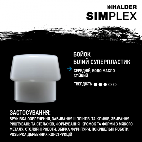 Кувалда HALDER Simplex 3027 насадки із чорної гуми, білого суперпластику Одеса