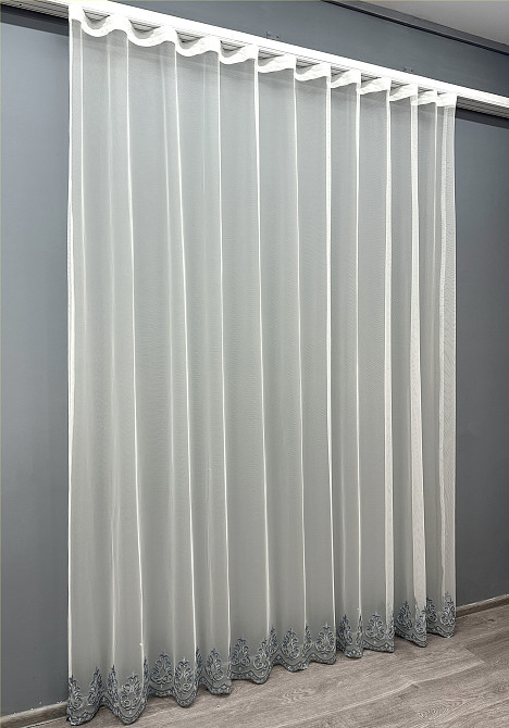 Тюль VR-Textil 1693т Грек-сітка з вишивкою і люрексом Молочний з сірим 350х250 см (42-0807) Київ - фото 3