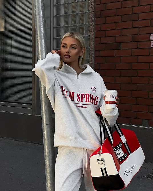 Жіночий теплий прогулянковий костюм-двійка в спортивному стилі тринитка на флісі Сірий, 46/48 Одеса - фото 4