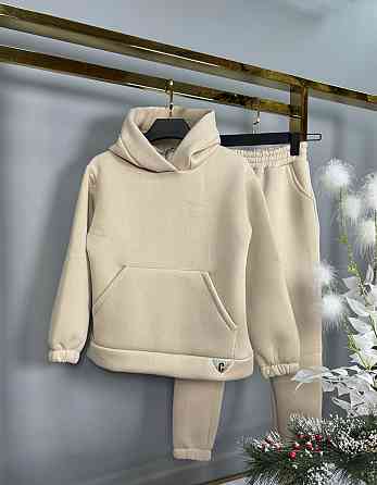 Детский теплый бежевый спортивный костюм для девочек подростков 3нитка флис оверсайз 158 Николаев