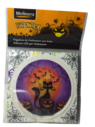 Наліпка на Хелловін 8 см зі світлодіодами Кіт з гарбузами фіолетовий Київ