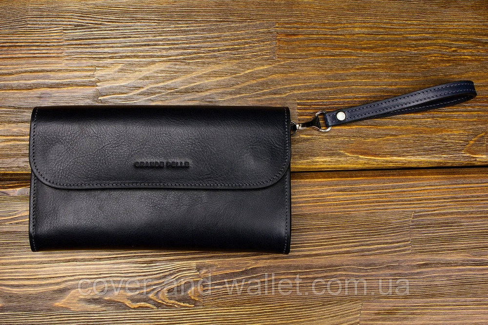 Коричневий чоловічий клатч із гладкої шкіри на магнітній фіксації Grande Pelle Practico Київ - фото 9
