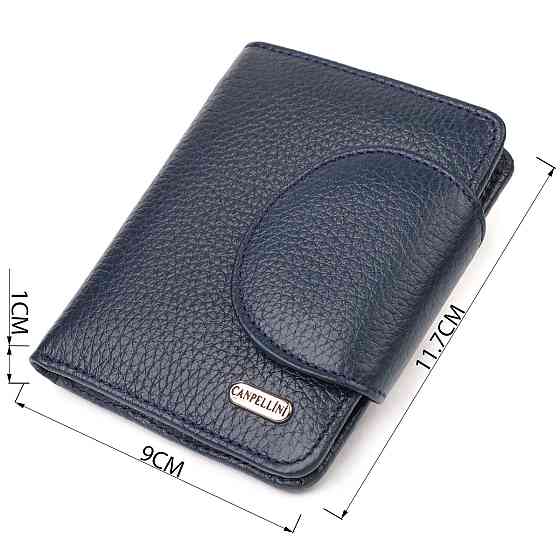 Удобное женское портмоне среднего размера из натуральной зернистой кожи CANPELLINI 21809 Синее Киев