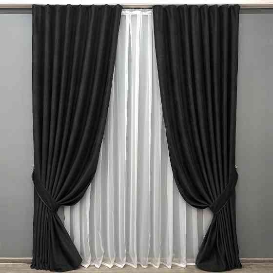 Комплект готових штор VR-Textil Льон Grand Linen № 2040ш Чорний 150х300см 2 шт (33-1030) Київ