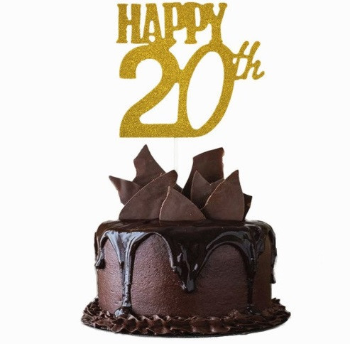 Топпер в торт цифра 20 с блестками 15 на 14 см золотистый Киев - изображение 1