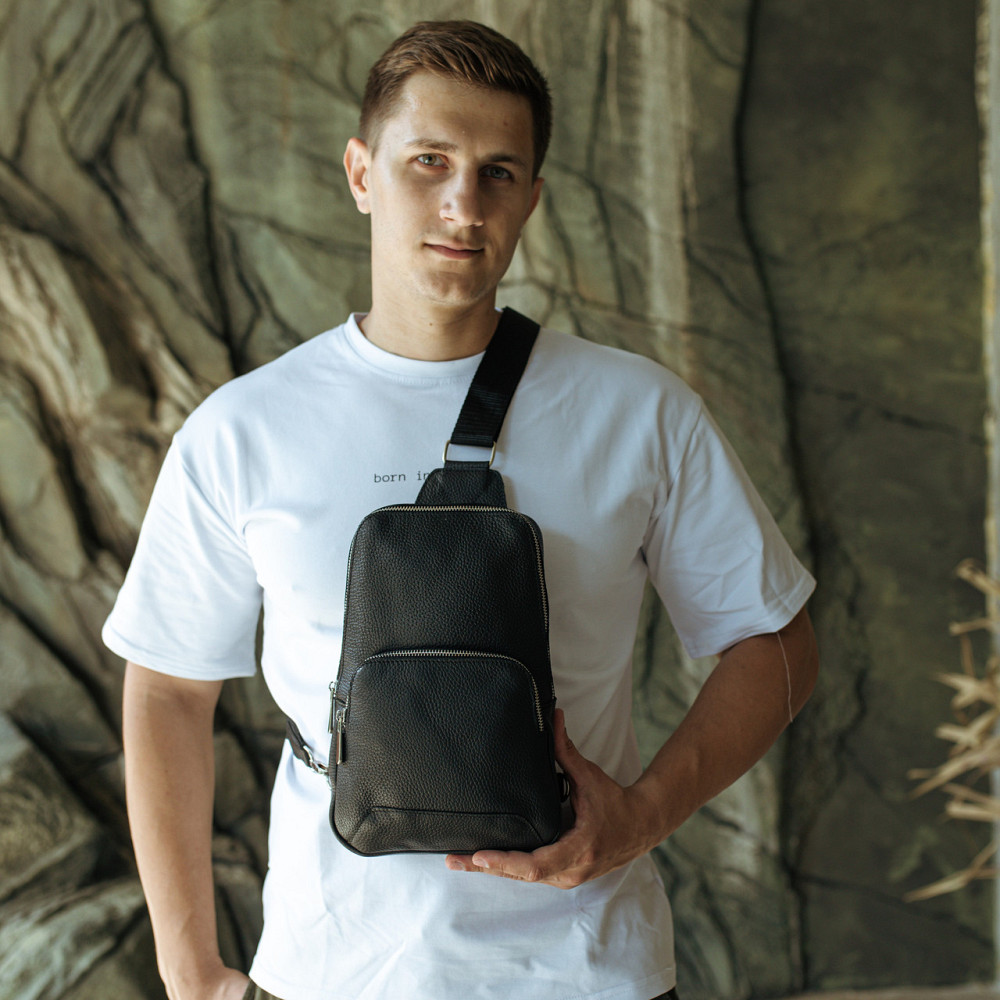 Сумка слинг мужская кожаная вместительная повседневная для парня, чернаяMasterSem Киев - изображение 5