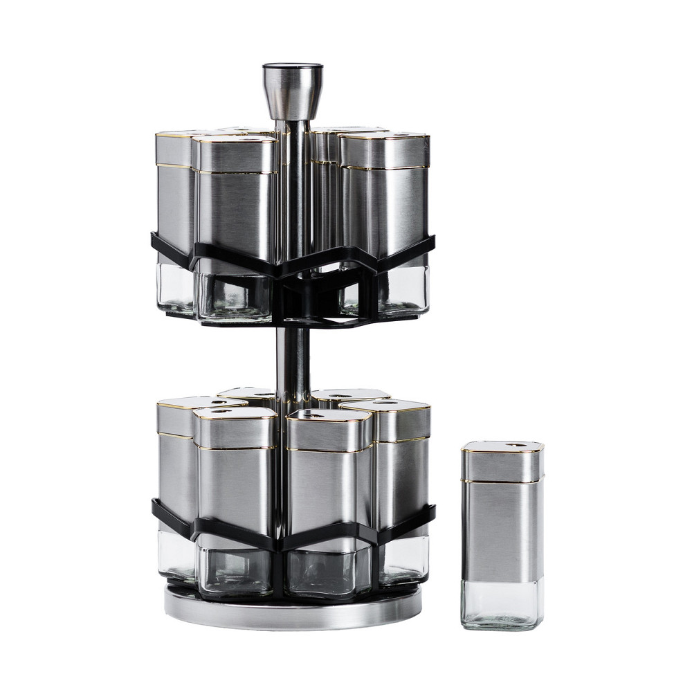 TS Kitchen Набір для спецій на підставці 12 баночок по 120 мл, хром із золотом Коломыя - изображение 4