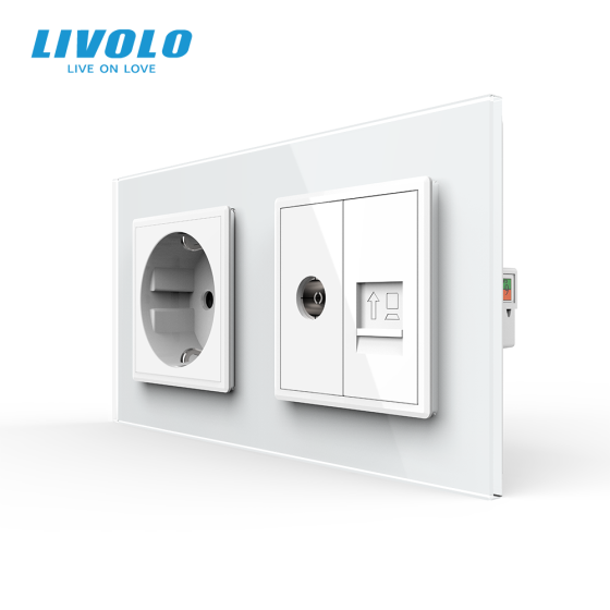 LIVOLO Розетка двомісна комбінована Силова Інтернет ТБ Livolo білий скло (VL-C7C1EU1V1C-11) Коломия
