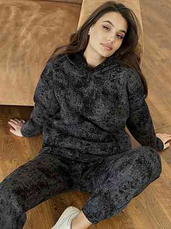 Теплый костюм женский мраморный принт на флисе Черный XXL/XXXL Харьков