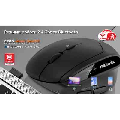 Мышка REAL-EL RM-490W Wireless/Bluetooth Black (EL123200058) Винница