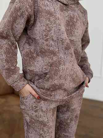 Теплий спортивний костюм жіночий мармуровий принт на флісі Бежевий XXL/XXXL Харків