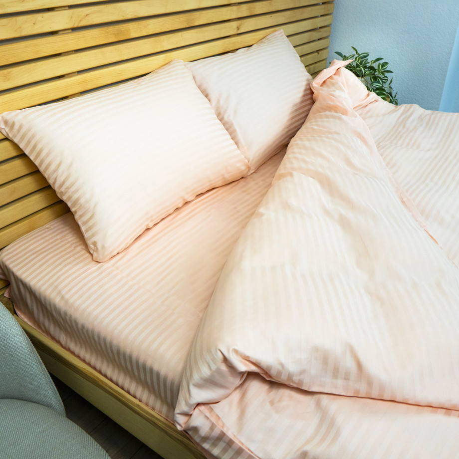 Постельное белье Семейное Страйп Сатин комплект 125 г/м2 YouStar (Персиковый) 2 х 50х70 Сумы - изображение 5