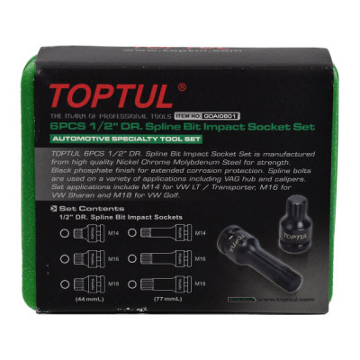 Набір головок Toptul ударних SPLINE 1/2" M14-M18 6шт. (GDAI0601) Вінниця - фото 4