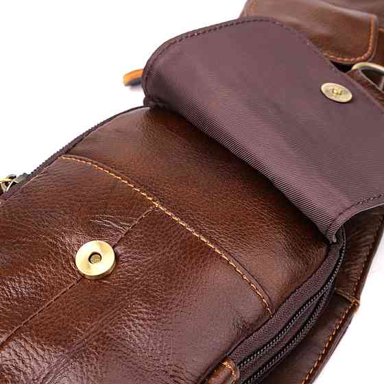 Мужская сумка интересной формы через плечо из натуральной кожи Vintage 22959 Коричневый Киев