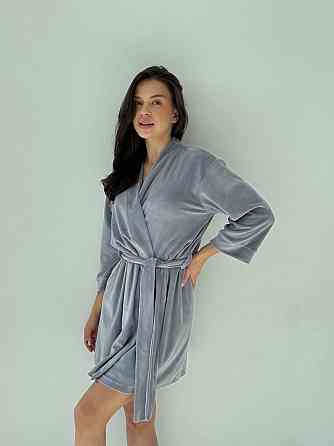 Халат жіночий плюш велюр під пояс Сірий S Харків