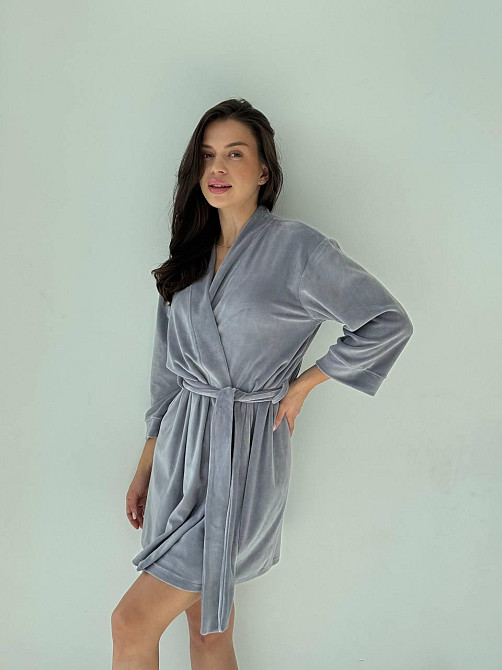 Халат жіночий плюш велюр під пояс Сірий S Харків - фото 3
