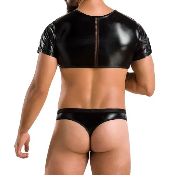 Комплект чоловічої білизни під латекс Passion 057 SET PETER L/XL Black, кроп-топ, стринги Львів