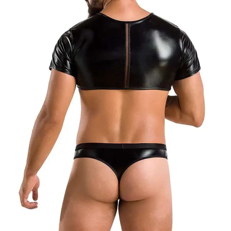 Комплект чоловічої білизни під латекс Passion 057 SET PETER L/XL Black, кроп-топ, стринги Львів - фото 2