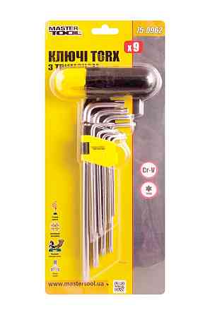 MASTERTOOL Ключі TORX з утримувачем MASTERTOOL CrV Т10/Т50 90/227 мм набір 9 шт 75-0962 Київ