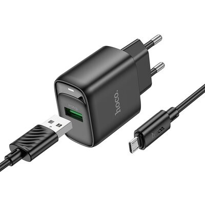 Мережевий зарядний пристрій Hoco C140A Smart single port QC3.0 charger set(Micro)(EU) Black (6942007627801) Київ - фото 2