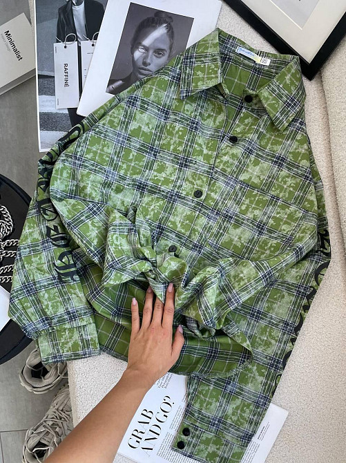 Женская стильная оверсайз рубашка в клетку турецкая фланель Зеленый Одесса - изображение 8