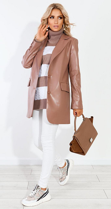 Подовжений шкіряний піджак (46) Київ - фото 6