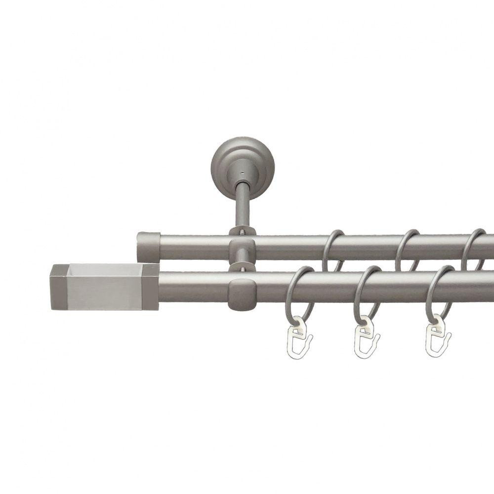 Карниз Orvit Квадро металевий дворядний відкритий гладка труба кільце металеве Сатин 19\16 мм 160 см (00-00013708) Львів - фото 1