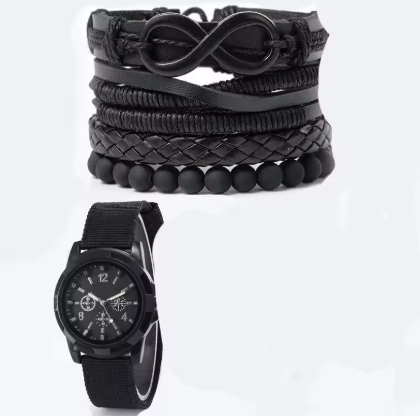 Подарунковий набір для чоловіків наручний годинник з 4 браслетами чорний Київ - фото 3