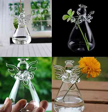 Стеклянная ваза ангел для цветов 9 см декоративная мини ваза для одного цветка прозрачная ваза сувенир стеклянный ангел Киев