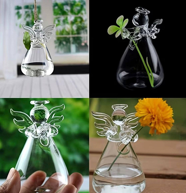 Стеклянная ваза ангел для цветов 9 см декоративная мини ваза для одного цветка прозрачная ваза сувенир стеклянный ангел Киев - изображение 5
