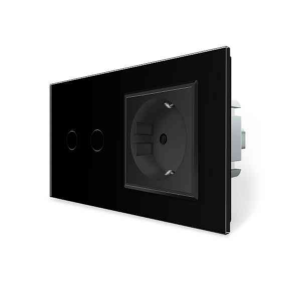 Розумний сенсорний EC вимикач 2 сенсора 1 розетка LIVOLO чорний матове скло Коломия