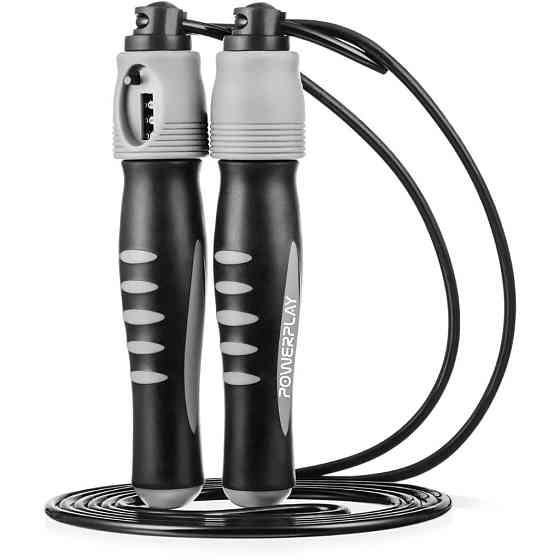 Скакалка з лічильником PowerPlay 4215 Jump Rope With Counter Чорно/Сіра 2.75 см. Каменское