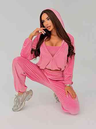 Жіночий стильний повсякденний велюровий костюм-трійка Рожевий, 42/44 Одеса