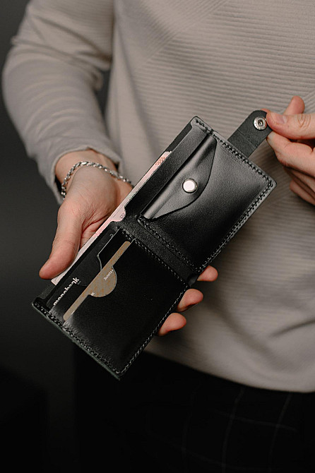 Класичний гаманець із натуральної гладкої шкіри SR002 (Чорний) Суми - фото 4