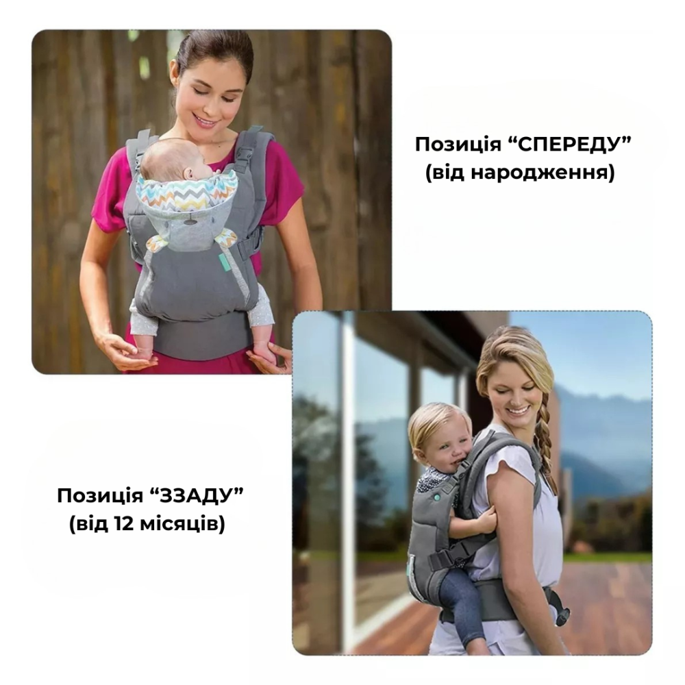 Дитячий слінг 2в1 ерго рюкзак переноска з капюшоном кенгурушка для дітей від народження колір Сірий Київ - фото 2