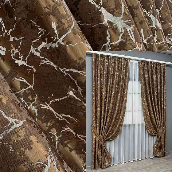 Комплект готових штор VR-Textil Льон мармур Royal Touch № 2001ш Коричневий 150х270 см 2 шт (33-0969) Київ