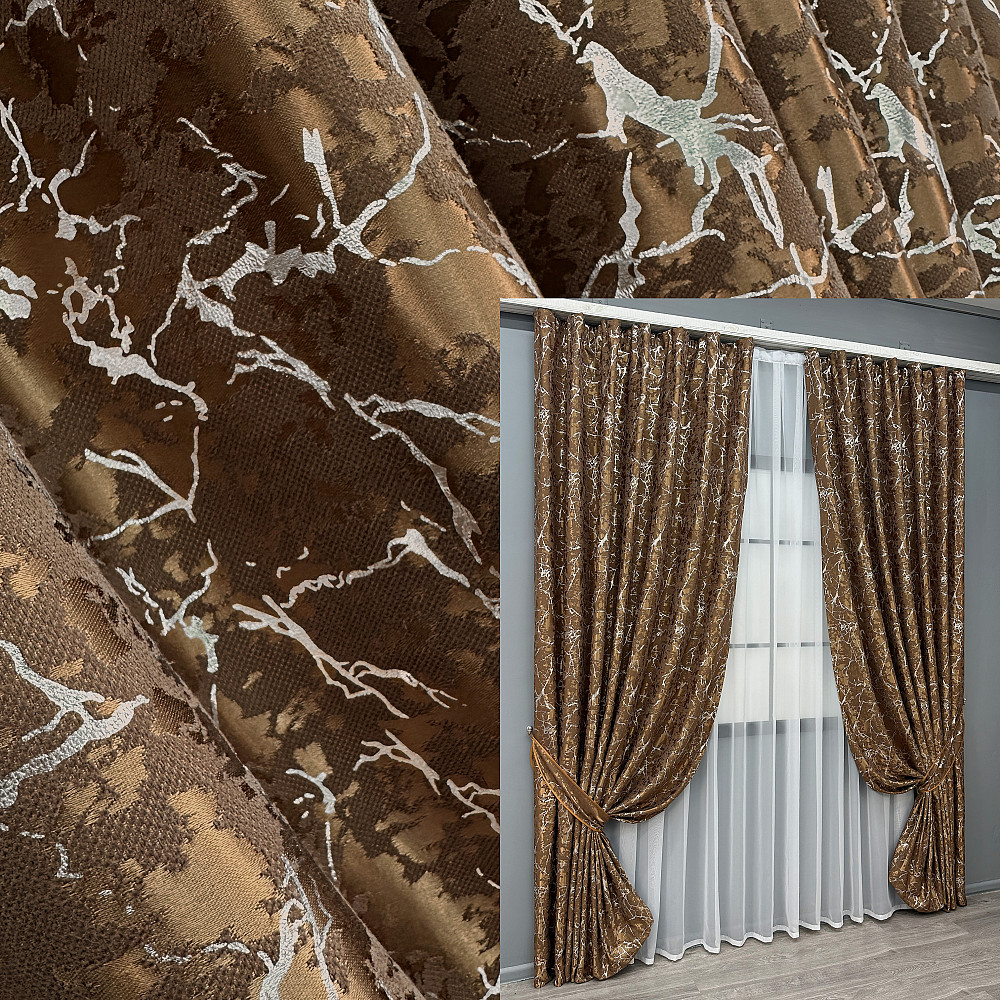 Комплект готових штор VR-Textil Льон мармур Royal Touch № 2001ш Коричневий 150х270 см 2 шт (33-0969) Київ - фото 1