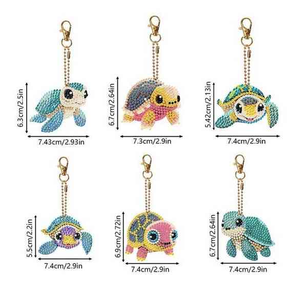 Набір брелків для алмазної мозаїки "Черепашки" BR37 з інструментами 6 шт Вінниця