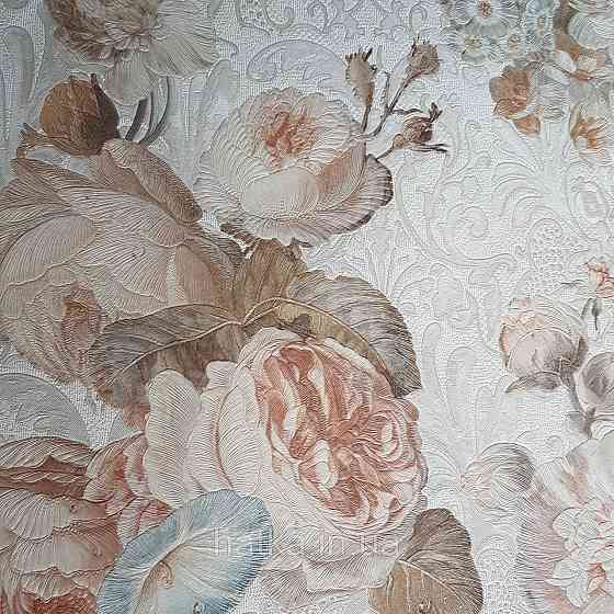 Шпалери метрові вінілові на флізелін Yuanlong Samsara квіти троянди, півонії коричневий кремовий, блакитний на Київ