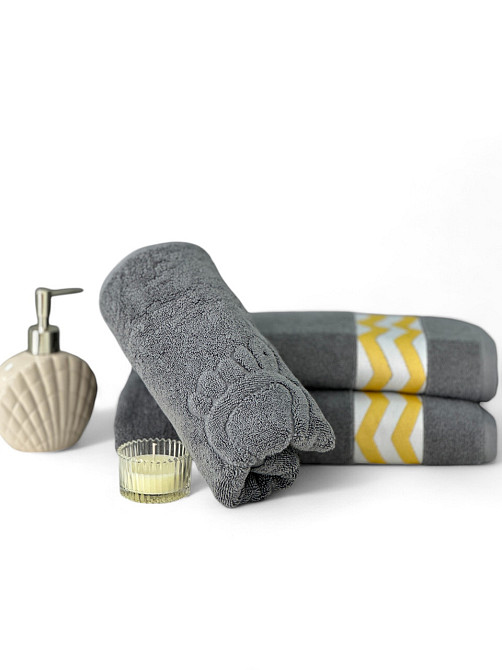 Комплект махровых полотенец с дизайном + коврик для ног Ideal Textile Сірий Черновцы - изображение 3
