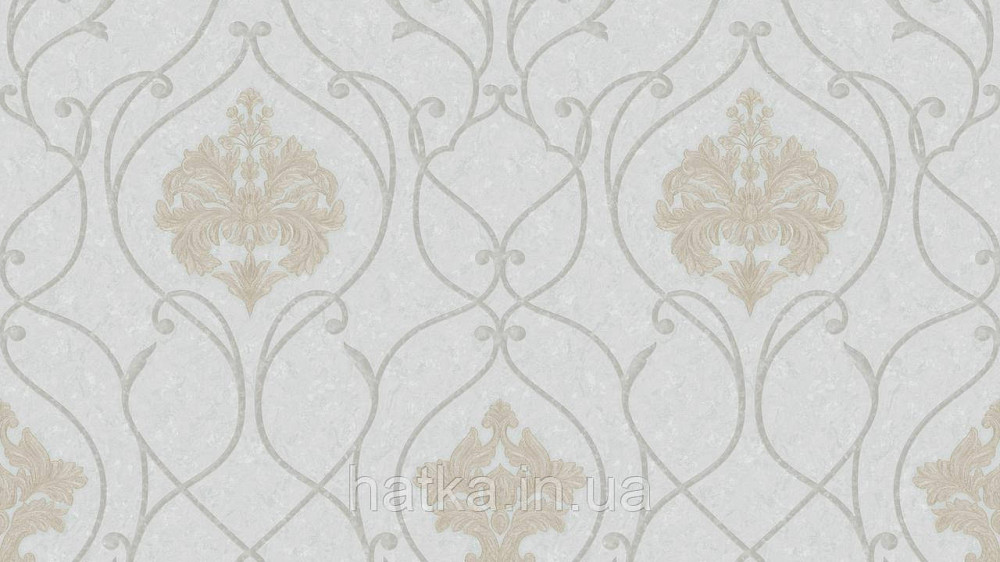 Обои метровые виниловые на флизелине Sintra Classic классика вензеля завитки структурные белое золото на бежевом 423257 Киев - изображение 1