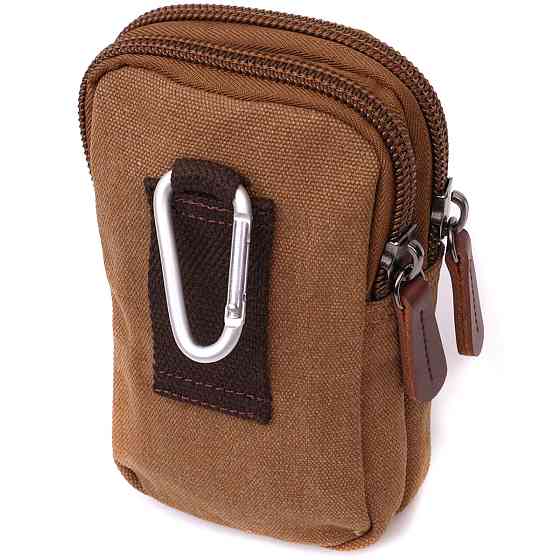 Добротна сумка-чохол на пояс із металевим карабіном із текстилю Vintage 22225 Коричневий Київ